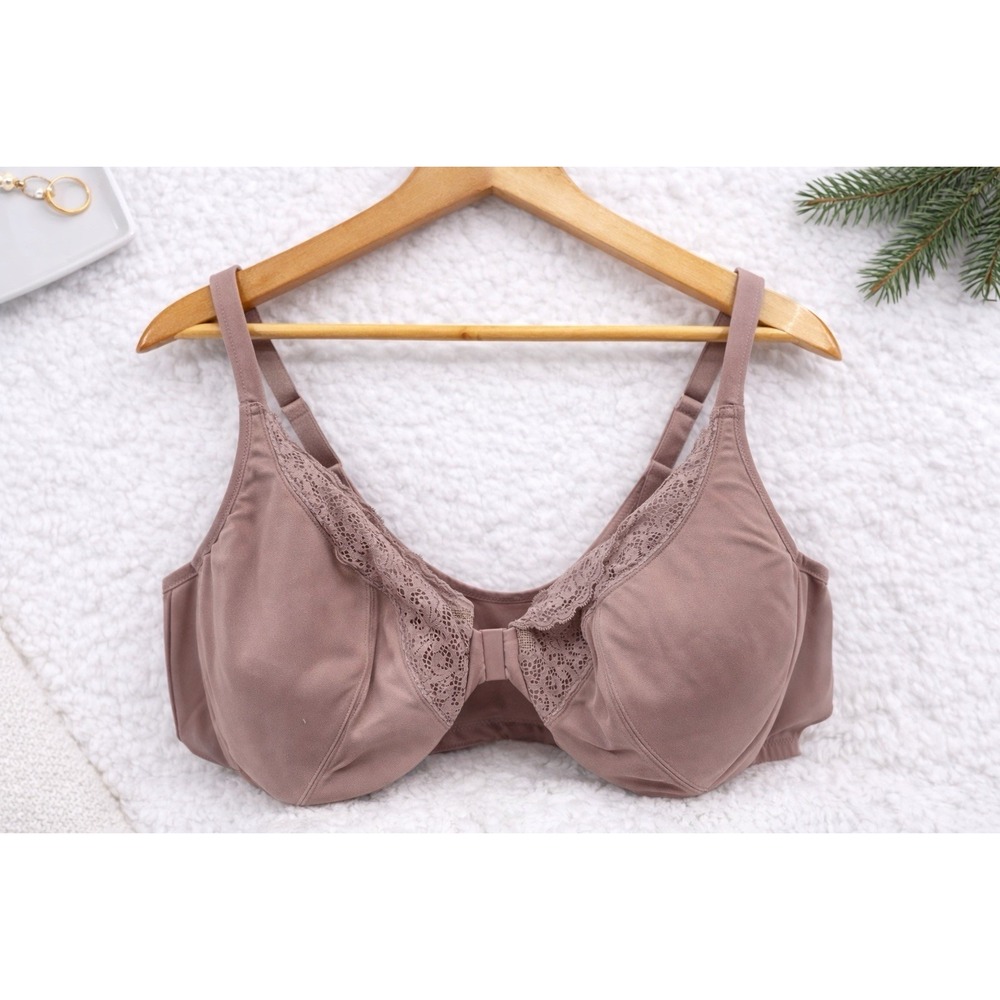 Playtex Secrets Dreamwire Front Close Bra‎ 46DD Taupe Nude US4423 Anchorstrap